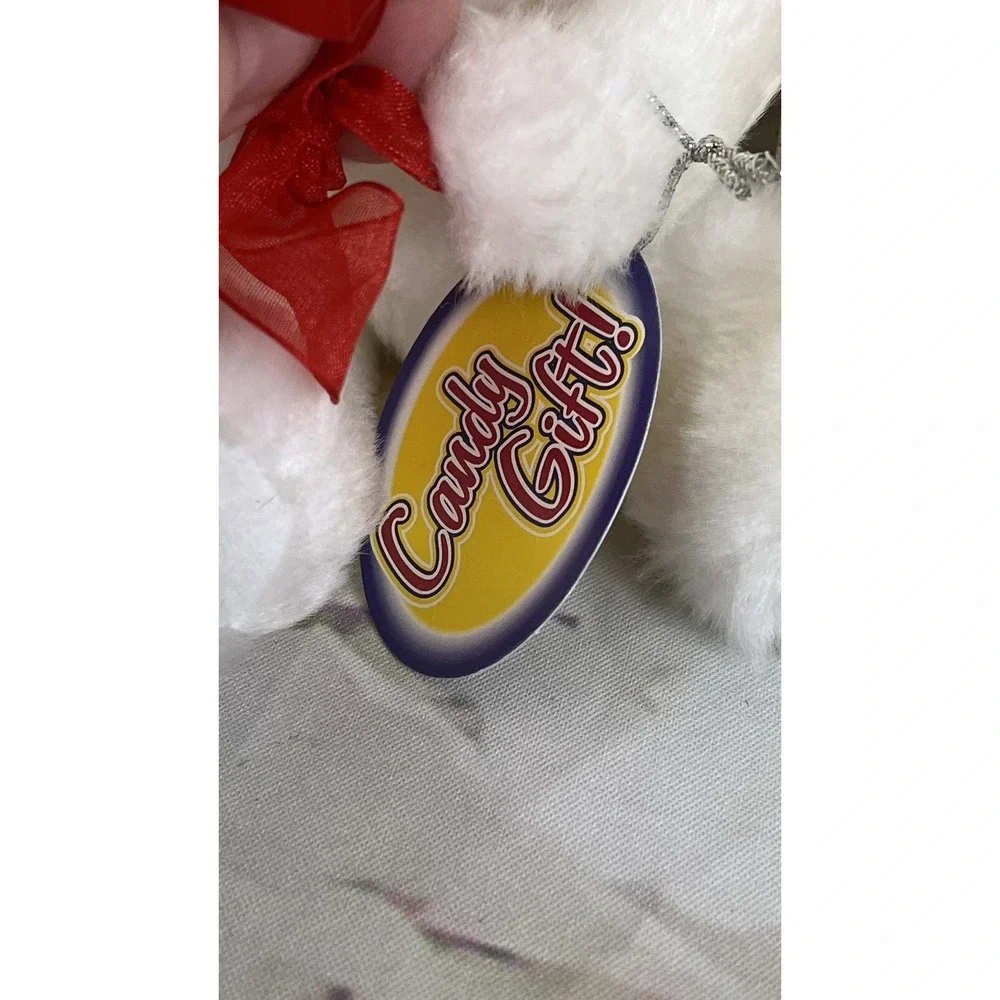 White Teddy Bear Plush Jointed Progressive Red Bow Stuffed Animal TAG Candy Gift